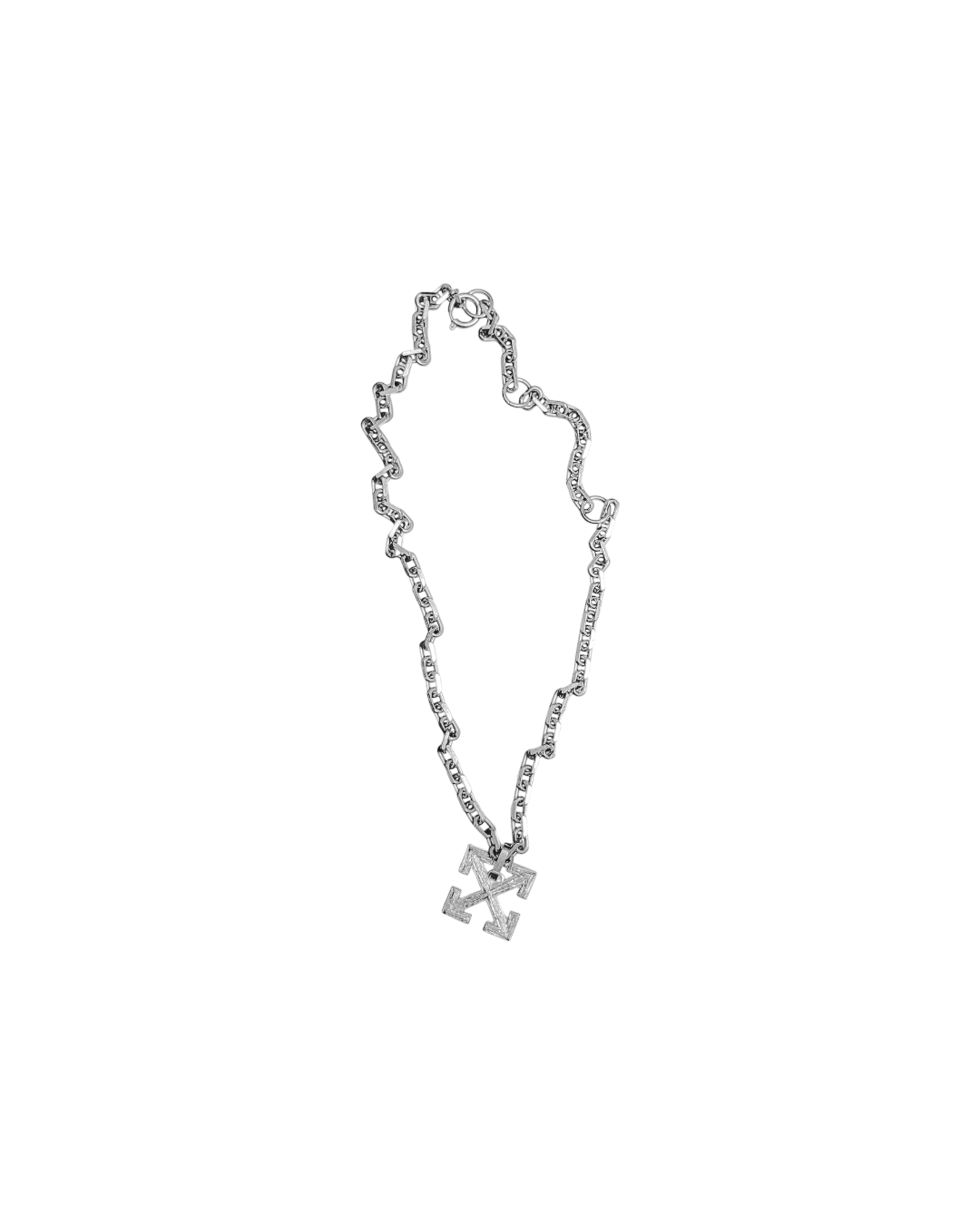 Off White Textured Arrow Necklace Silver