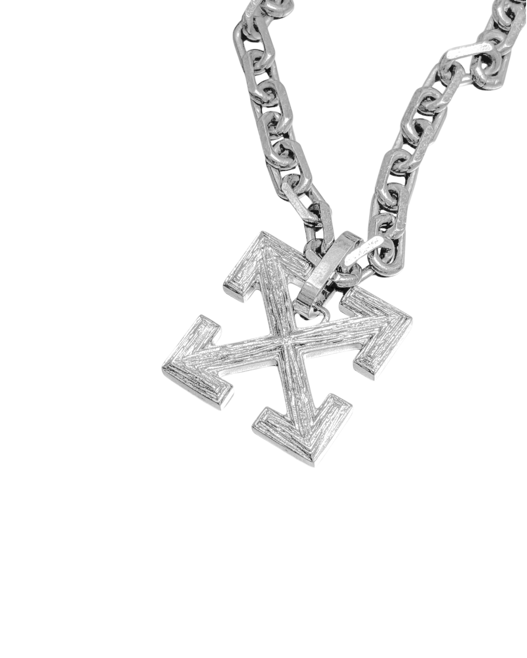 Off White Textured Arrow Necklace Silver