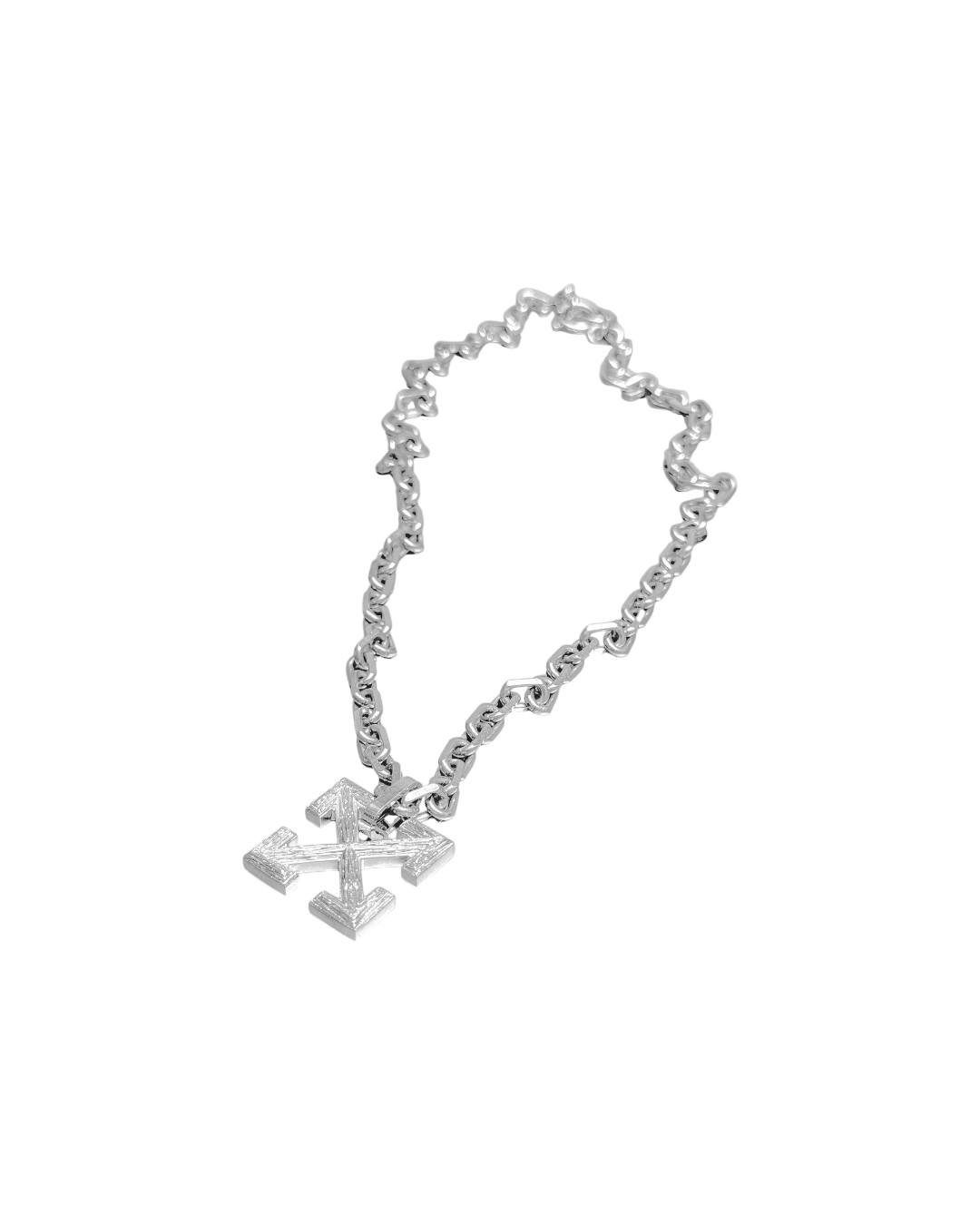 Off White Textured Arrow Necklace Silver