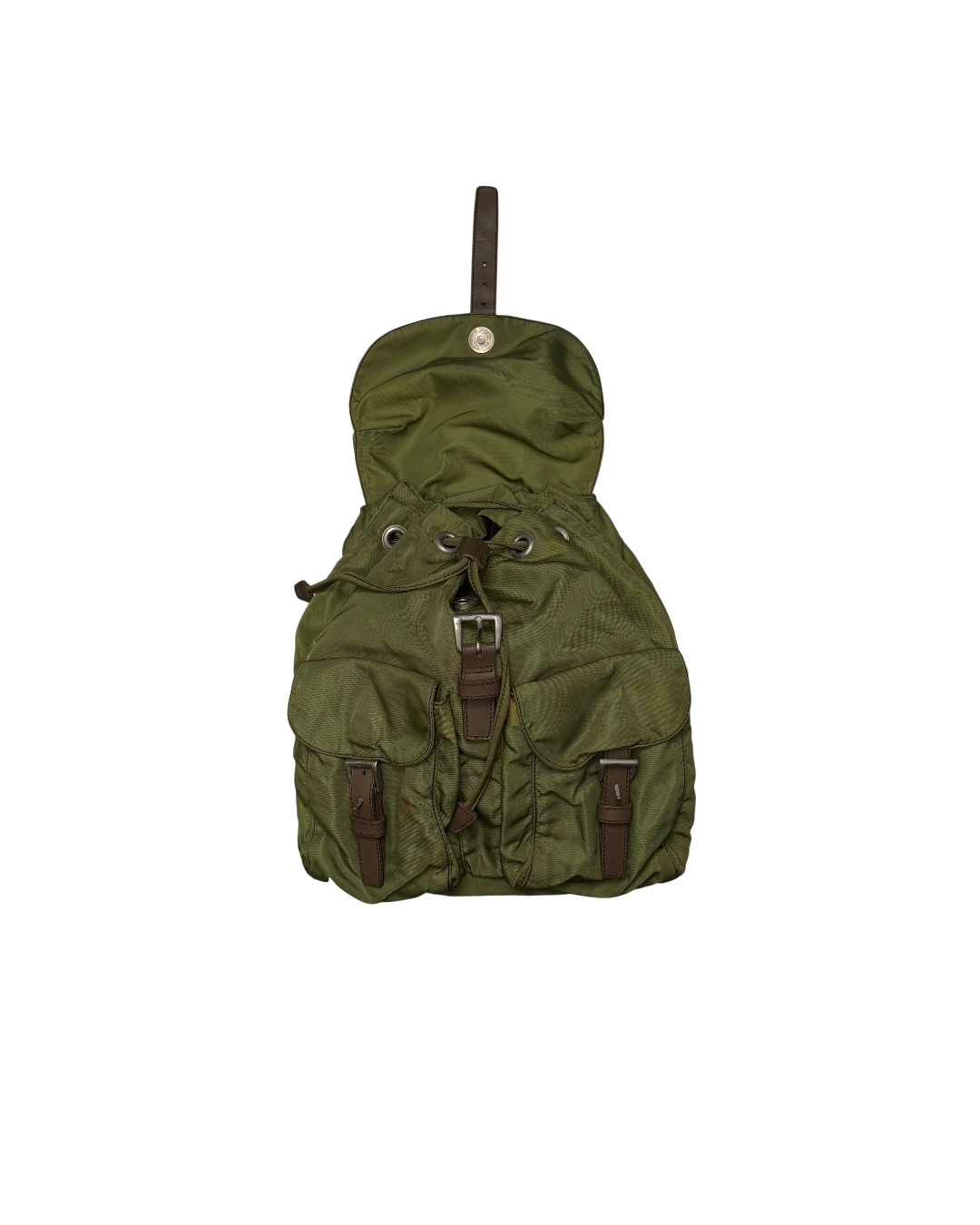 Prada Nylon Drawstring Backpack Khaki Green