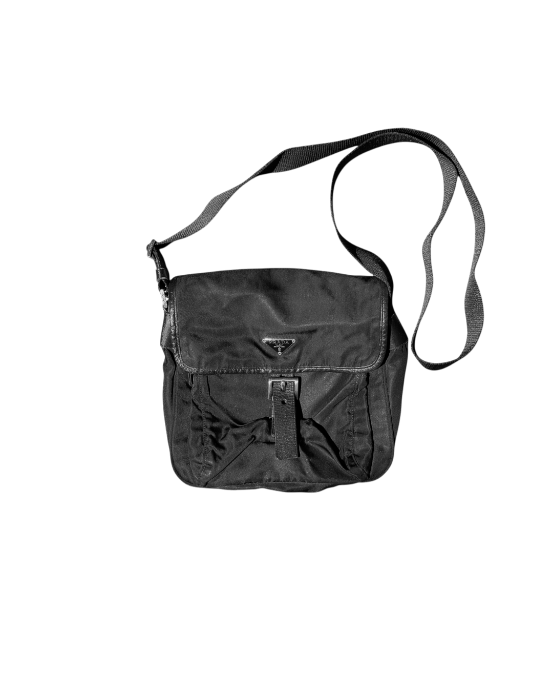 Prada Tessuto Nylon Messenger Strap Bag Black