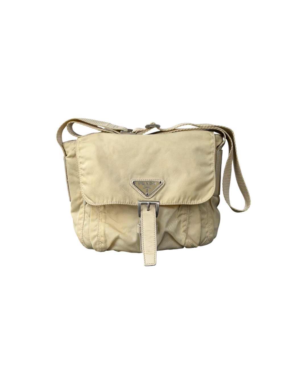 Prada Tessuto Nylon Strap Shoulderbag Beige