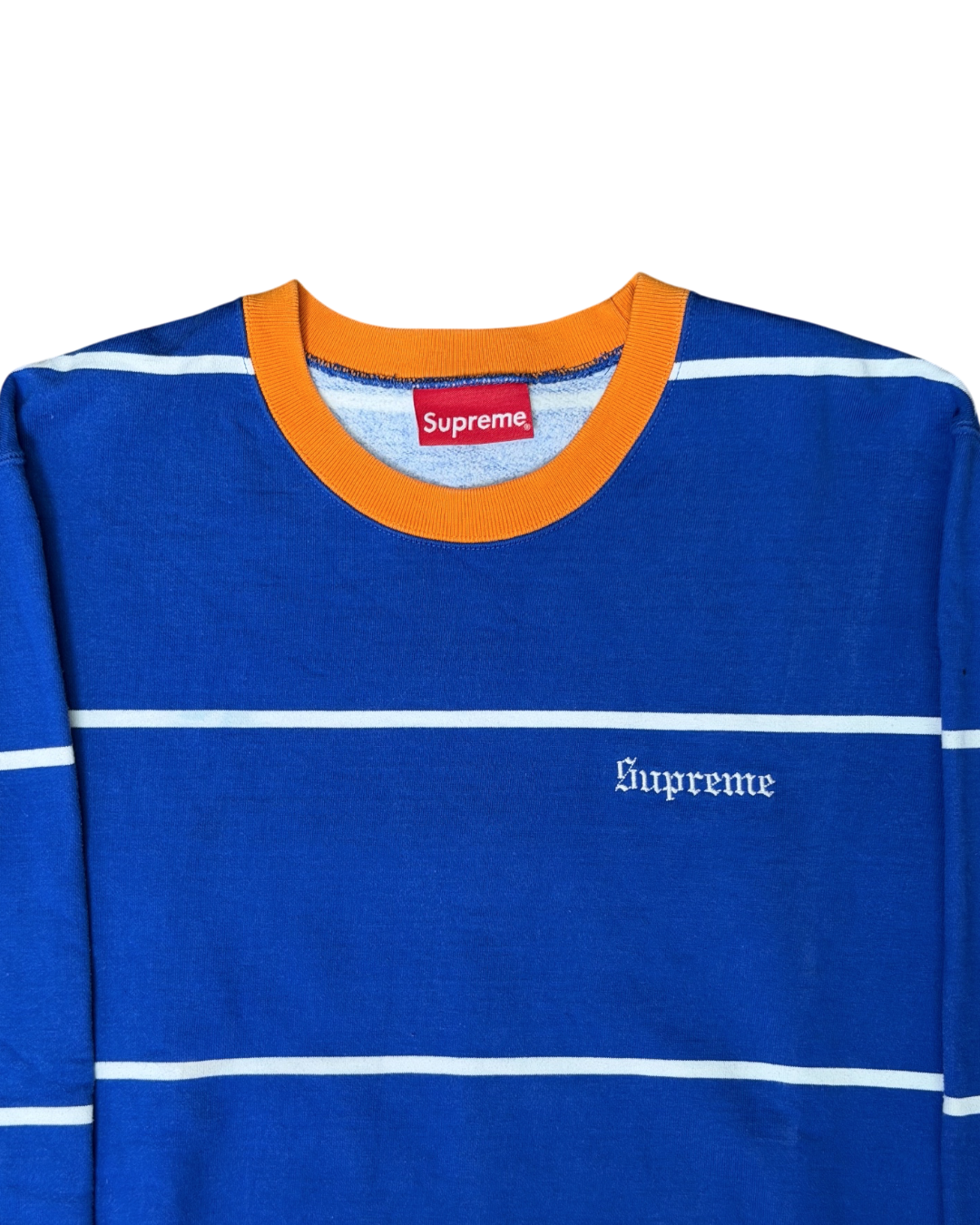 Supreme Striped Crewneck FW17 Blue Orange