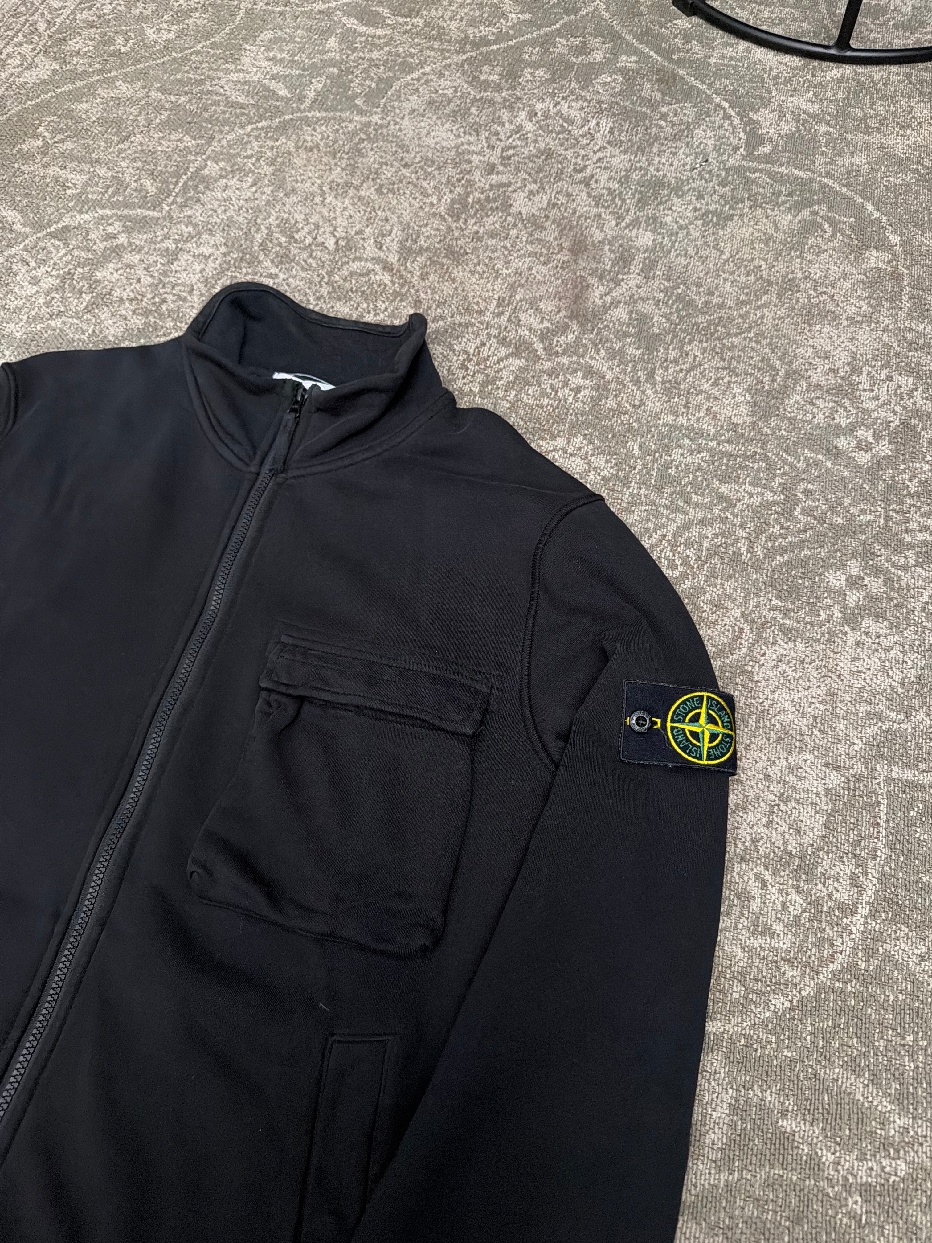 Stone Island Garment Dyed Zip Cotton Track Jacket Black