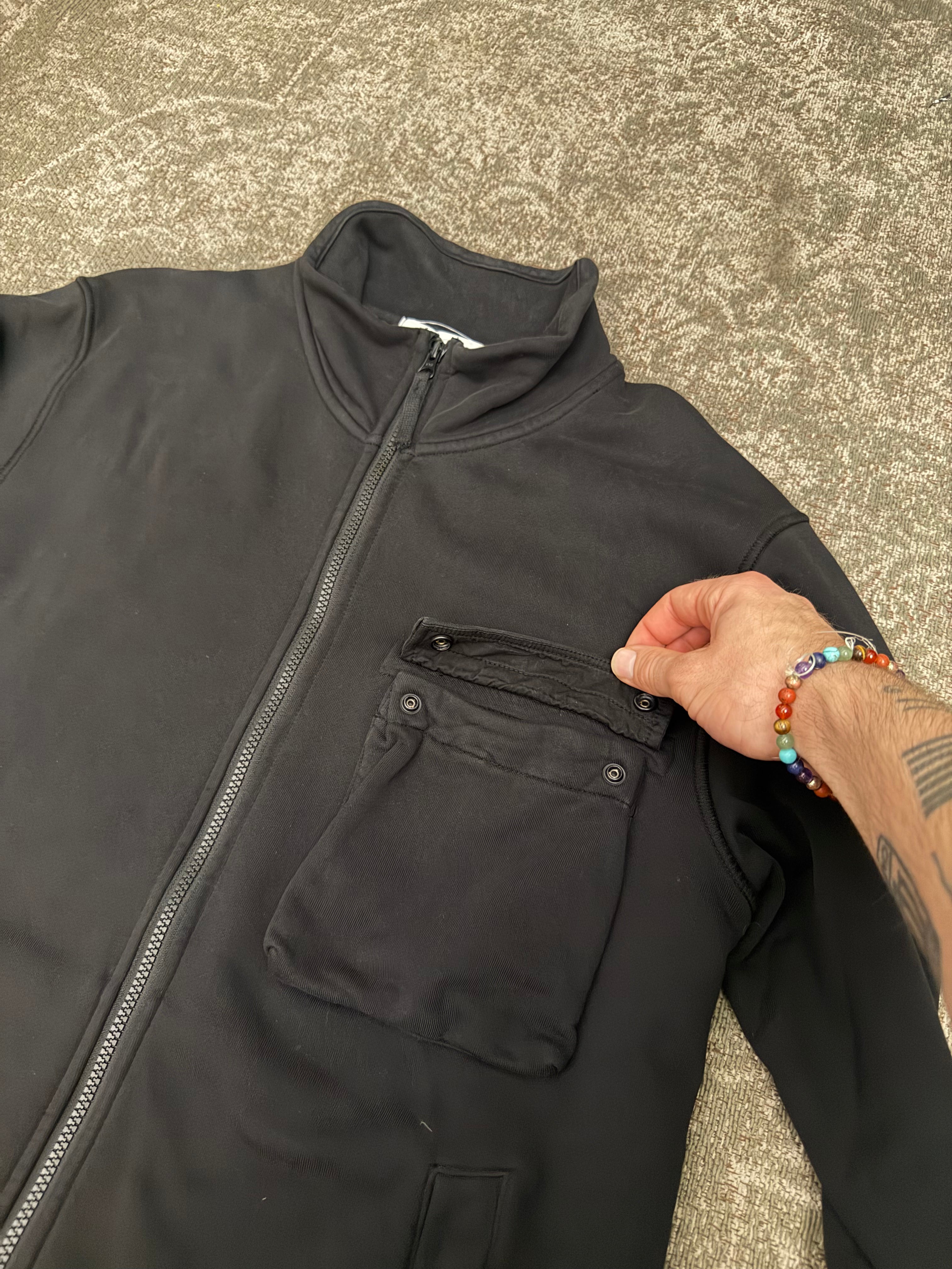 Stone Island Garment Dyed Zip Cotton Track Jacket Black