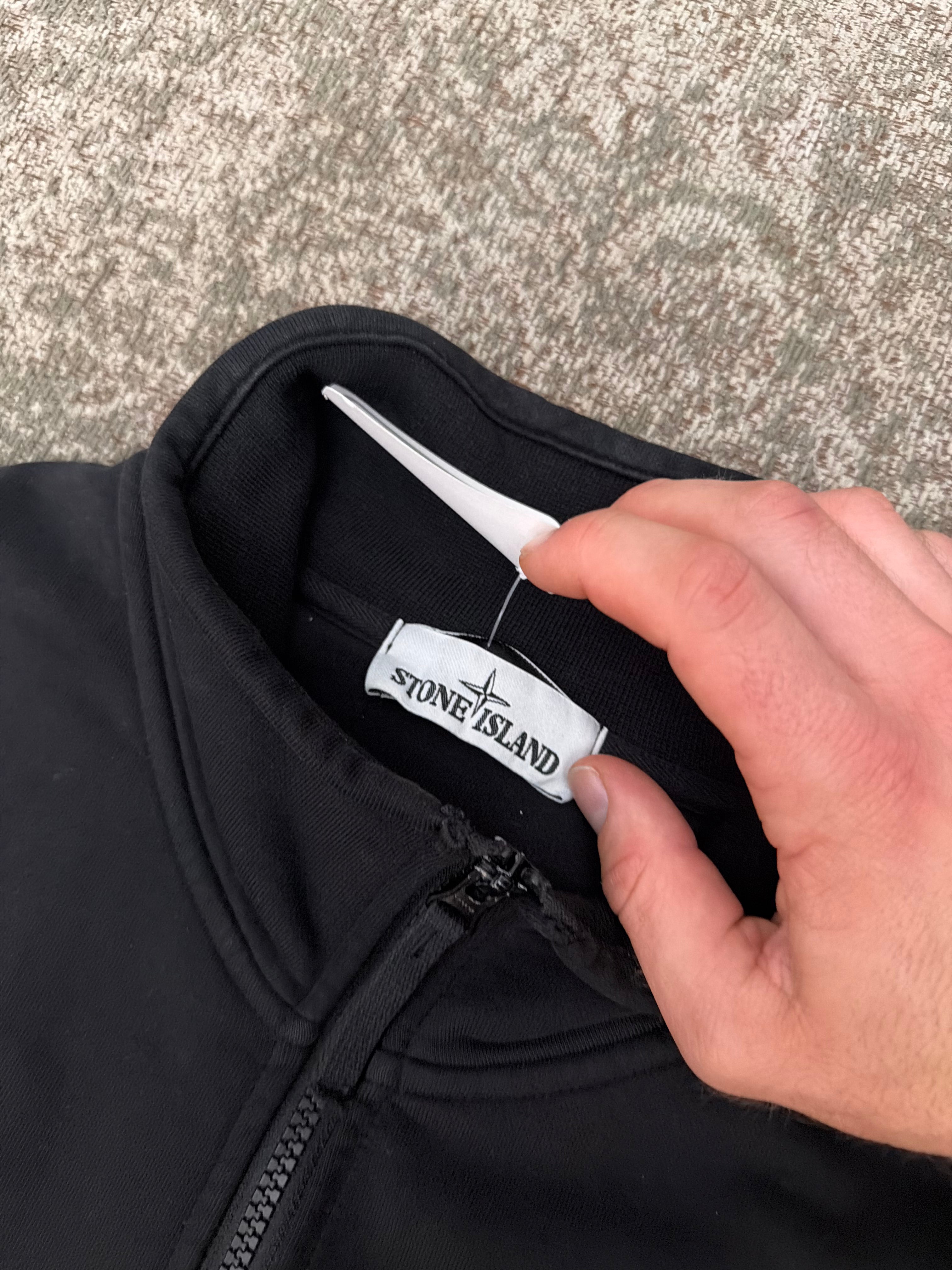 Stone Island Garment Dyed Zip Cotton Track Jacket Black