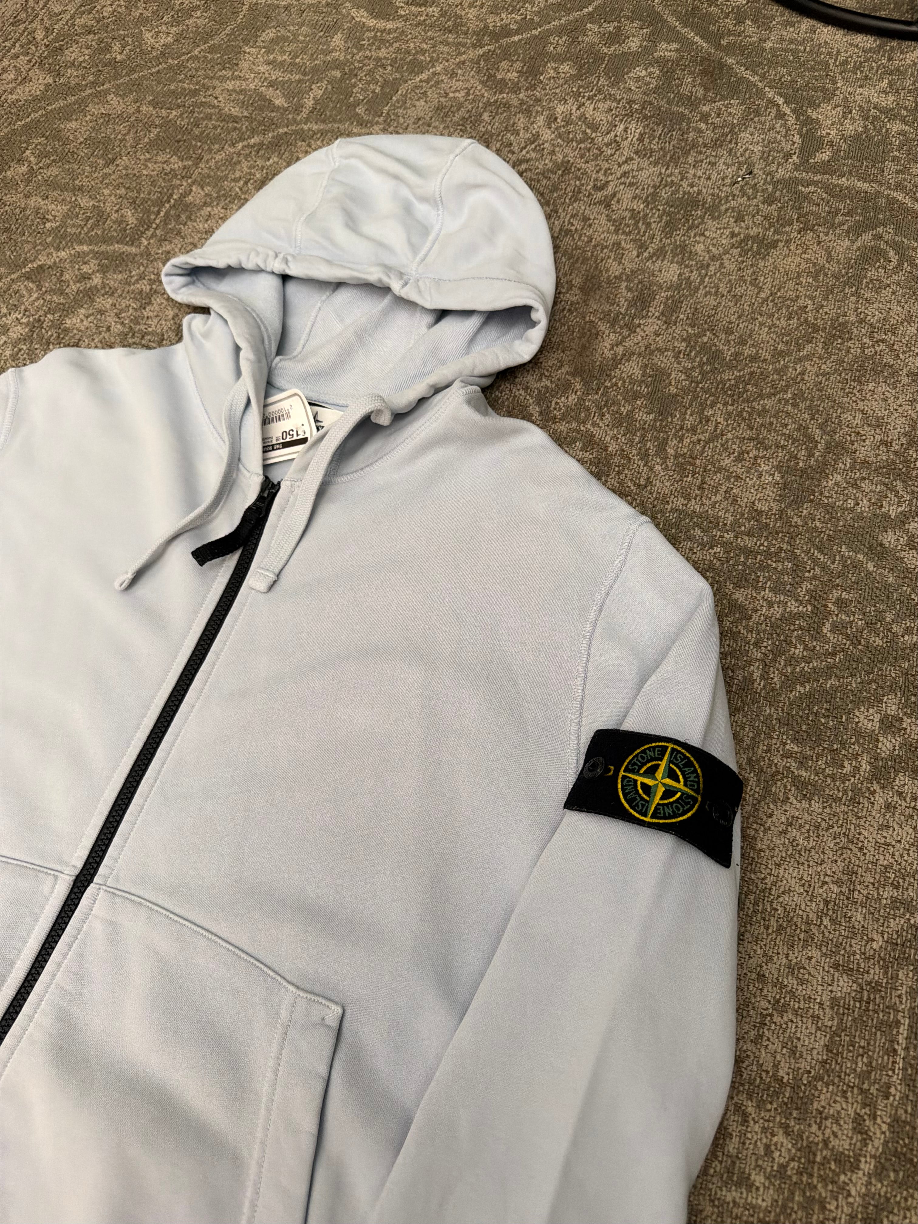 Stone Island Zip Hoodie Light Blue