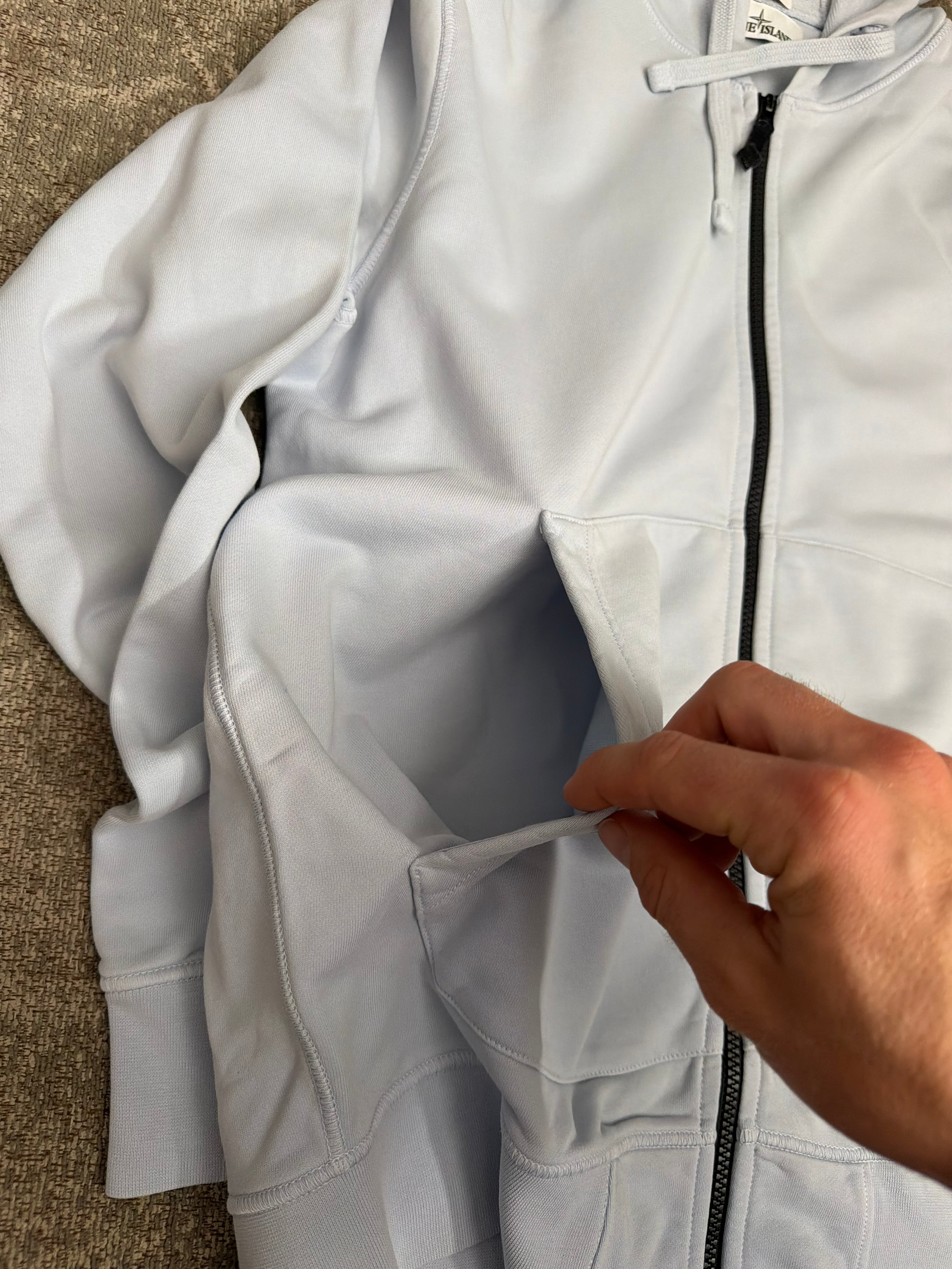 Stone Island Zip Hoodie Light Blue
