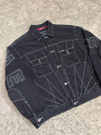 Supreme Radial Embroidered Denim Trucker Jacket Stitched Black FW23