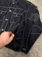 Supreme Radial Embroidered Denim Trucker Jacket Stitched Black FW23