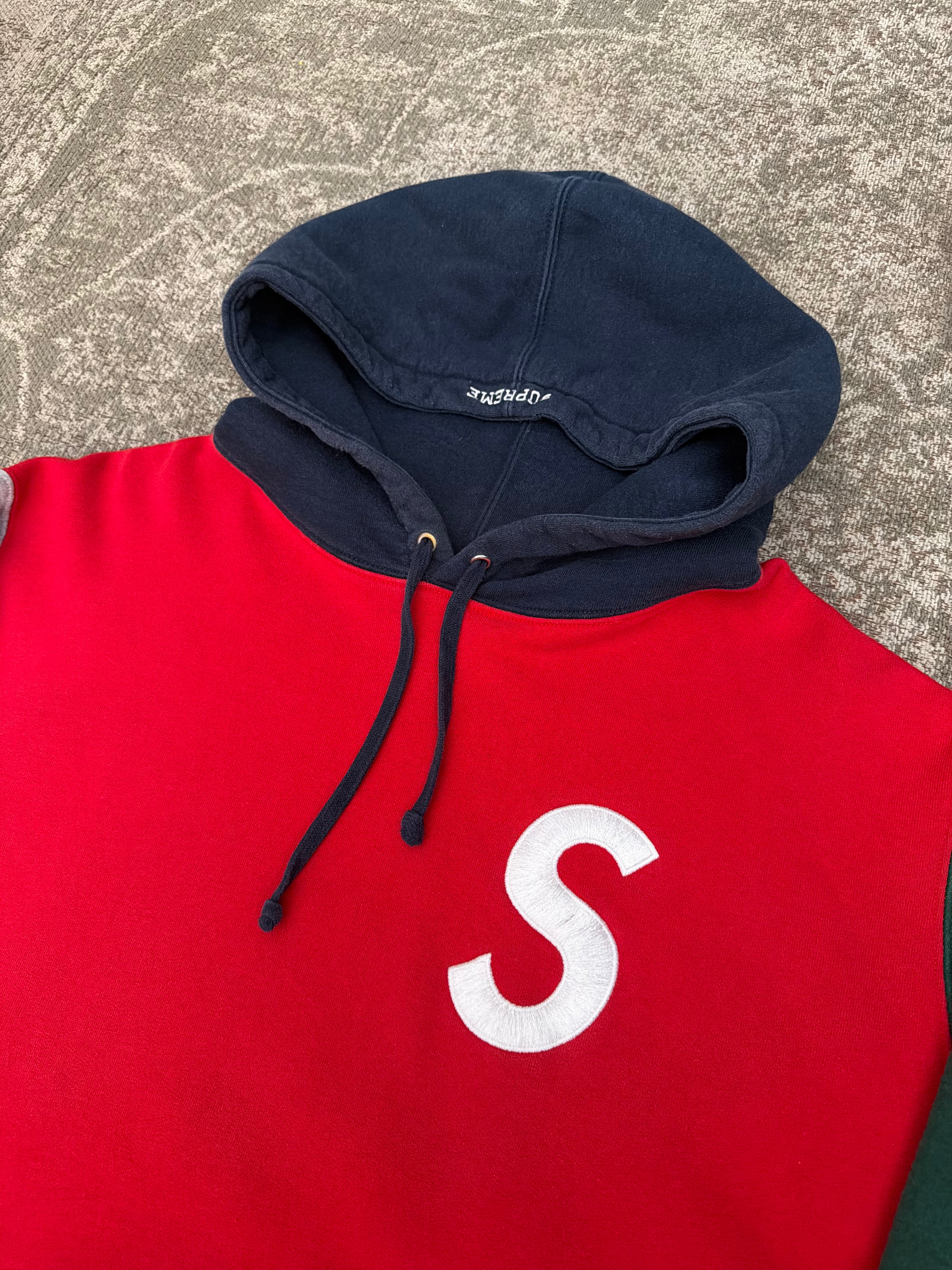 Supreme S Logo Colorblocked Hoodie SS19 Red Green Grey Navy