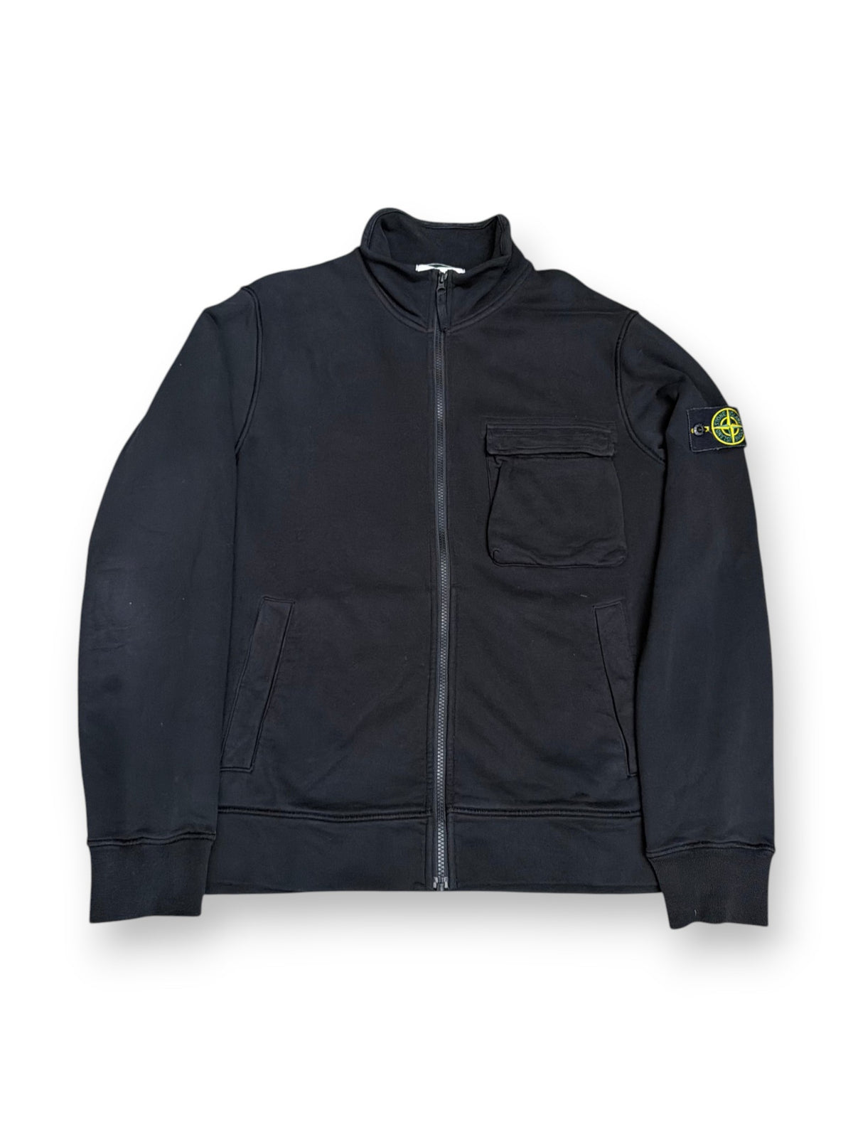 Stone Island Garment Dyed Zip Cotton Track Jacket Black
