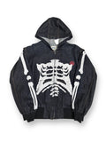 9090 Bone Skeleton Rigid Denim Zip Hoodie Raw Jacket