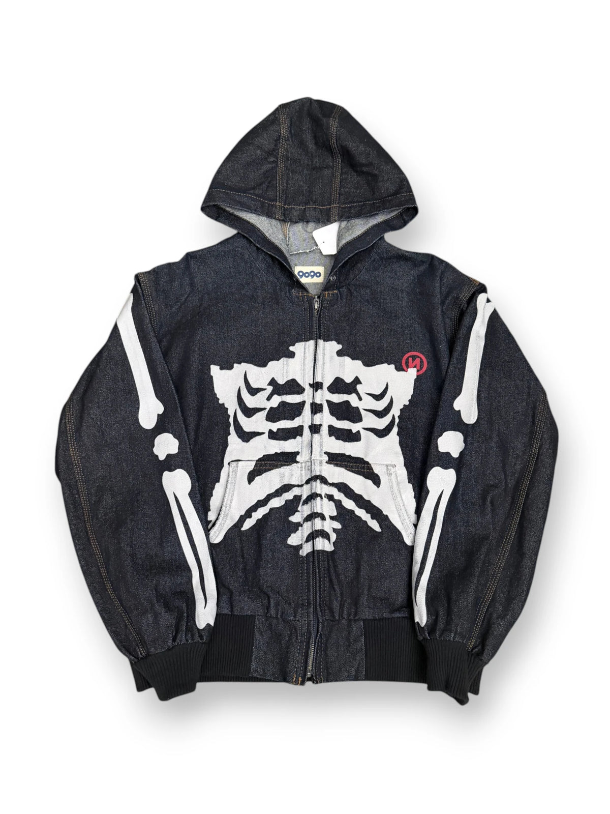 9090 Bone Skeleton Rigid Denim Zip Hoodie Raw Jacket